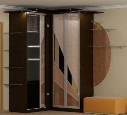 Dulap de colț în fotografia de la hol, coridor mic, dimensiuni de mobilier, idei de umplere, design deschis