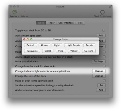 Cum de a schimba culoarea unui indicator pe docul în os x