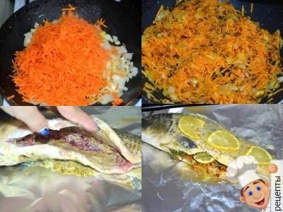 Carp umplute cu ceapă, morcovi, coapte în cuptor în întregime