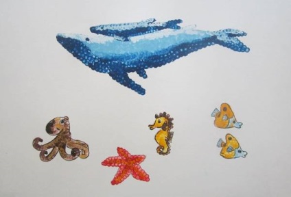 Mesterkurzus a vegyes technikákat alkalmazó rajzban - víz alatti táj - 6-7 éves gyermekek számára