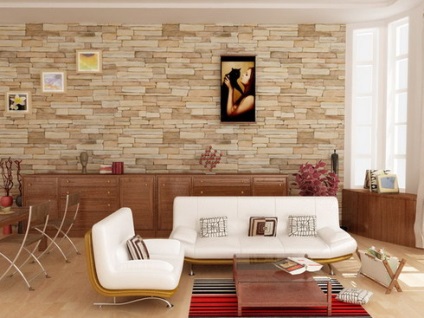 Decorarea pereților cu piatră artificială pe holul apartamentului, în bucătărie - fotografie, video