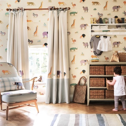 Пердета за дизайна на момче завеса в детската стая, римски щори в кратки ролкови морето