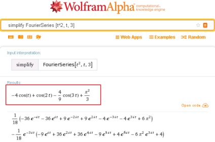 Wolframalpha în descompunerea rusească în seria trigonometrică Fourier cu ajutorul tungsten alfa