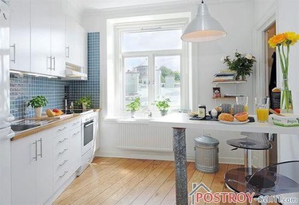 Fehér szín a konyha, hálószoba, nappali belsejében