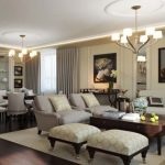 Nappali szoba art-deco stílusban luxus bútorokkal és bútorokkal