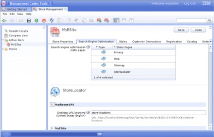 Configurarea funcțiilor Seo pentru gestionarea adreselor url ale paginilor statice suplimentare ale vitrinei