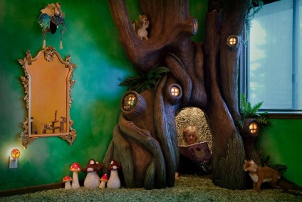 Dormitorul pentru copii unde locuiește arborele magic