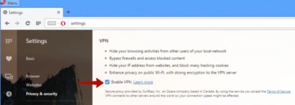 Cum se activează vpn pe opera