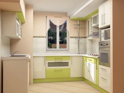 Bucătărie cu fereastră de-a lungul și la fereastră, vizavi și aproape, interior cu fereastră panoramică, galerie foto de proiecte