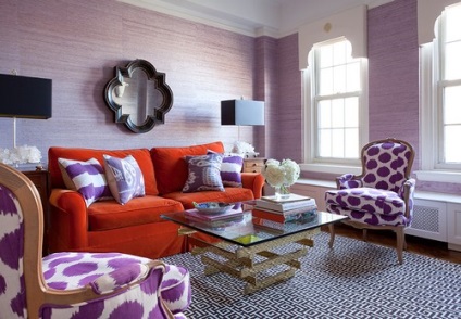 Culoarea purpurie în interiorul combinației și aplicarea pentru diferite camere, casa de vis