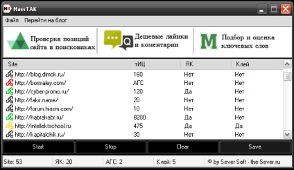 Masstak - a mellek, ars, yandex katalógusok és ragasztások domainjeinek ellenőrzése