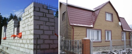 Finisarea fatadei unei case din beton gazos cu diferite materiale