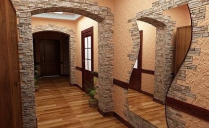 Pereții în opțiunile de hol pentru decorarea cu piatră decorativă și naturală, tapet, decorative