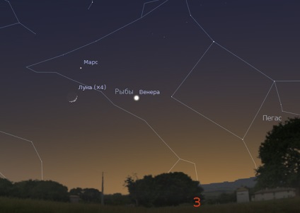 A hold, Mars és Venus nagy univerzuma az esti égbolton március 1-én