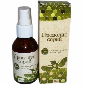 Propolis pentru gât, sub formă de preț și aplicare a spray-ului