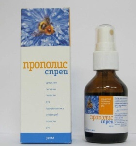 Propolis pentru gât, sub formă de preț și aplicare a spray-ului