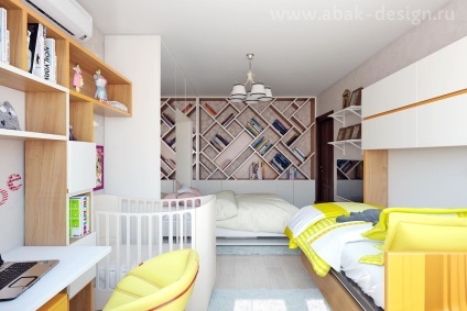 Abacus, design dormitor 17 m2 pentru părinți și doi copii (proiectare) Abacus, dormitor design de 17 m2 pentru părinți și doi copii
