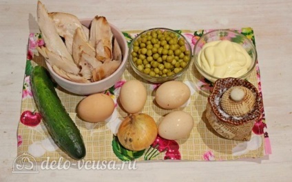 Salata de pui cu castraveti si mazare reteta cu o fotografie - un pas cu pas de gătit Salata de pui (salată cu pui și castraveți) Salata de pui cu castraveti si mazare reteta cu o fotografie - un pas cu pas de gătit salata de pui