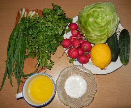 salata Ușor și delicios de primăvară de varză, ridichi și castraveți fără maioneză - cum să se pregătească (o salata) salată de primăvară ușor și delicios de varză, ridichi și castraveți fără maioneza - cum să gătească