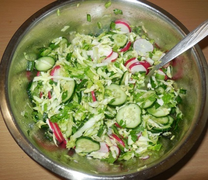 salată de primăvară ușor și delicios de varză, ridichi și castraveți fără maioneza - cum să gătească (primăvara) salată de primăvară ușor și delicios de varză, ridichi și castraveți fără maioneza - cum să gătească