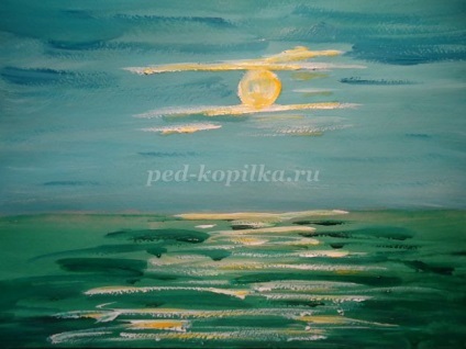 Seascape guașă etape cu fotografie (linii albe orizontale) etape guașă Seascape cu fotografii