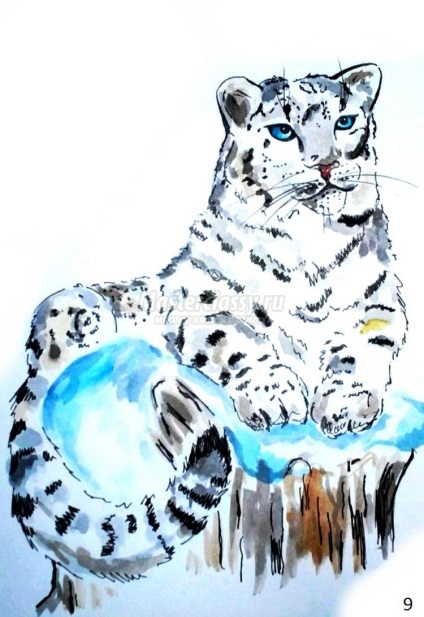 leopard Desen acuarelă de zăpadă (zăpadă) Desenați Snow Leopard acuarelă