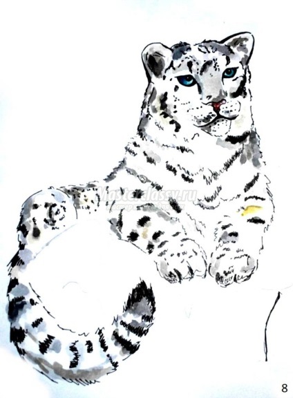 Desen acuarelă Snow Leopard (acuarele) Desenați Snow Leopard acuarelă