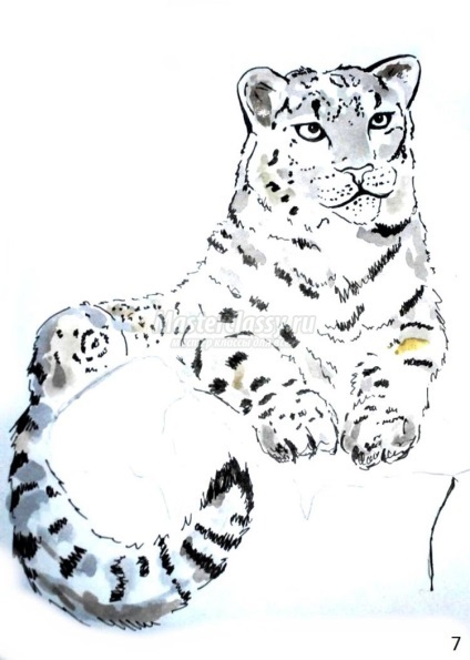 Desenați Snow Leopard acuarelă (Snow Leopard acuarelă atelier) Desenați Snow Leopard acuarelă