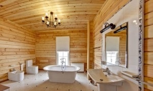 Baie într-o casa de design din lemn, imagine (ro) Baie într-un design casa din lemn, fotografie