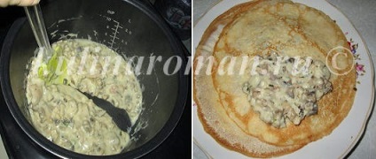 Clatite umplute cu carne de pui și ciuperci într-un sos cremos, retete delicioase (clatite umplute) Clatite umplute cu carne de pui și ciuperci într-un sos cremos, retete delicioase