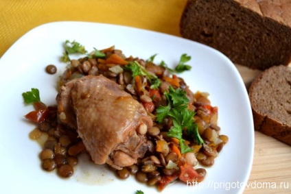 Linte înăbușită de pui (pui și legume) tocană de linte cu pui