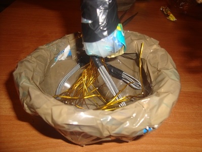 Lemn dintr-o sticla de plastic si conuri (copac) Lemn dintr-o sticla de plastic si conuri