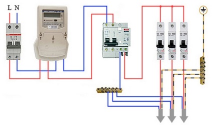 Schemă de conexiuni de ouzo și mașini în apartament, un electrician in casa (conectat) Schemă de conexiuni de ouzo și mașini în apartament, un electrician in casa