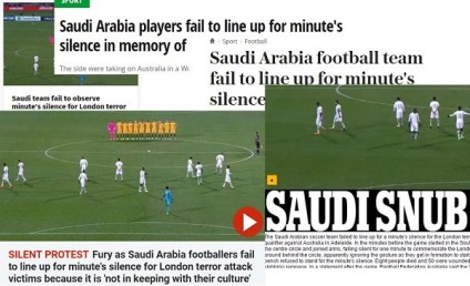 Marea Britanie indignat echipa de fotbal Arabia Saudită a abandonat un minut de reculegere în memoria