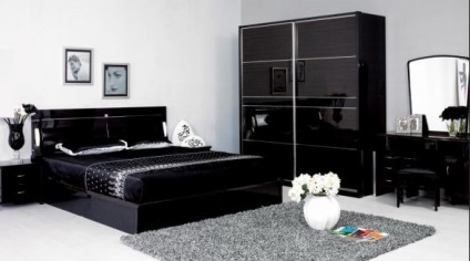 Design Dormitor luminos, cu mobilier de culoare închisă contrastează în interior (mobilier) Design Dormitor luminos, cu mobilier de culoare închisă contrastează în interior