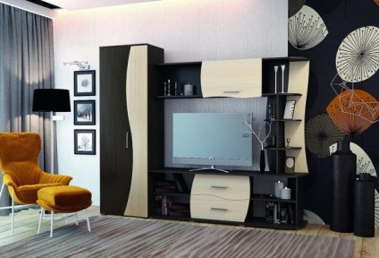 Design Dormitor luminos, cu mobilier de culoare închisă contrastează în interior (mobilier) Design Dormitor luminos, cu mobilier de culoare închisă contrastează în interior