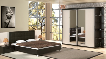 Design Dormitor luminos, cu mobilier de culoare închisă contrastează în interior (dormitor) Design Dormitor luminos, cu mobilier de culoare închisă contrastează în interior