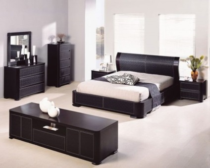 Design Dormitor luminos, cu mobilier de culoare închisă contrastează în interior (mobilier) Design Dormitor luminos, cu mobilier de culoare închisă contrastează în interior