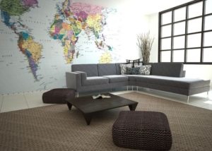 Murala cu harta lumii și utilizarea lor în interior (a lumii) Murala cu o hartă a lumii și utilizarea lor în interior