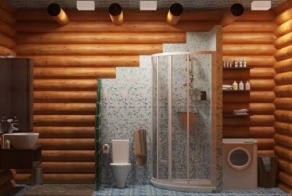 Instalarea duș într-o instalație casa de fotografie din lemn, izolatie video (casa din lemn) Instalarea duș într-o instalație de casa din lemn foto, video izolare