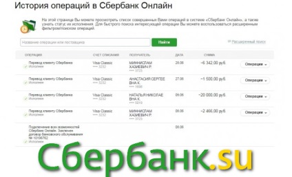 Ultima carte Tranzacțiile Banca de Economii (ultima hartă de operare) operațiuni recente Sberbank hartă