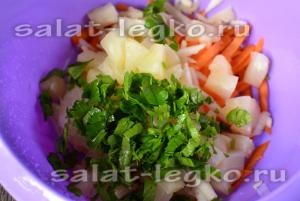 Salata cu ananas si pui a doua parte (se taie în cuburi mici) Salata cu ananas și al doilea pui parte