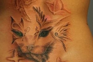 Cat tatuaj pe spate - adica fotografii, schițe (pisică) Cat tatuaj pe spate - adică fotografii, schițe