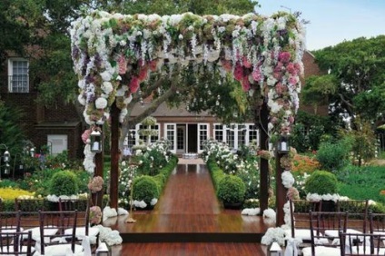 Decorarea idei chioșc nunta pânză, bile și panglici de satin (nunta) Decorarea idei chioșc nunta pânză, bile și panglici de satin