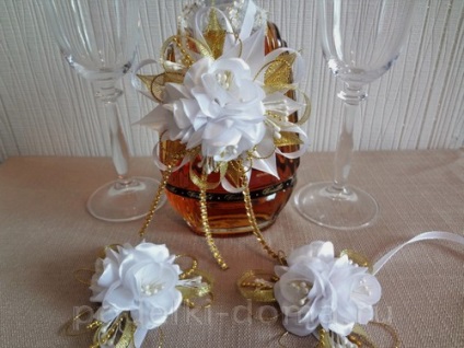Ornamente pentru pahare și sticle la o nunta in kanzashi arta, o cutie de idei și ateliere de lucru (cum se face) Ornamente pentru pahare și sticle la o nunta in kanzashi arta, o cutie de idei și ateliere