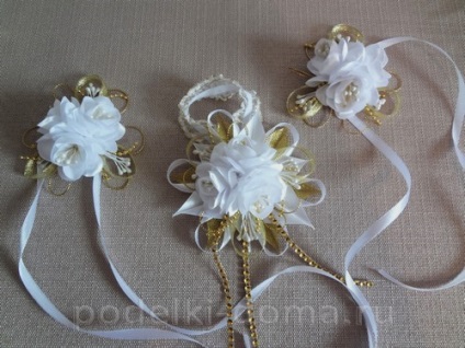 Ornamente pentru pahare și sticle la o nunta in kanzashi arta, o cutie de idei și ateliere de lucru (cum se face) Ornamente pentru pahare și sticle la o nunta in kanzashi arta, o cutie de idei și ateliere