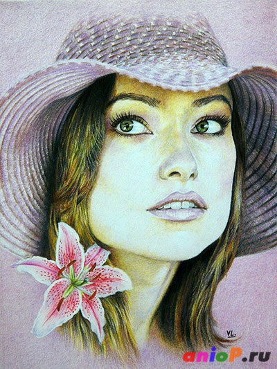 Portret de creioane acuarelă Olivii Uayld - lectii de desen creion si pastel (portrete in creion colorat) Portret de creioane acuarelă Olivii Uayld - lectii de desen creioane și pasteluri