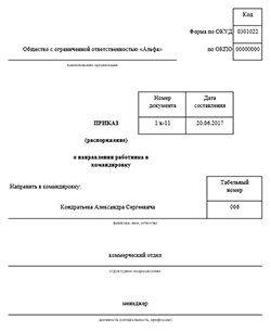 Ordinea de atribuire în forma și umple model (comandă) o călătorie de afaceri Formular de comandă și completați model