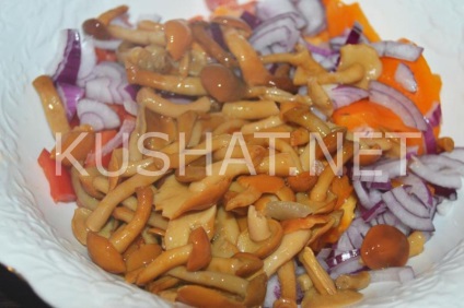 Salata cu ciuperci marinate și roșii (salata cu ciuperci marinate foto) Salata cu ciuperci marinate și roșii