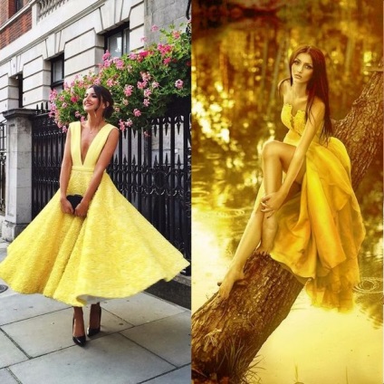 Galben rochie 2017 fotografie lamaie frumoase modele - vara, seara, lungi și scurte (frumos) Galben rochie 2017 modele frumoase fotografie lamaie - vara, seara, lungi și scurte